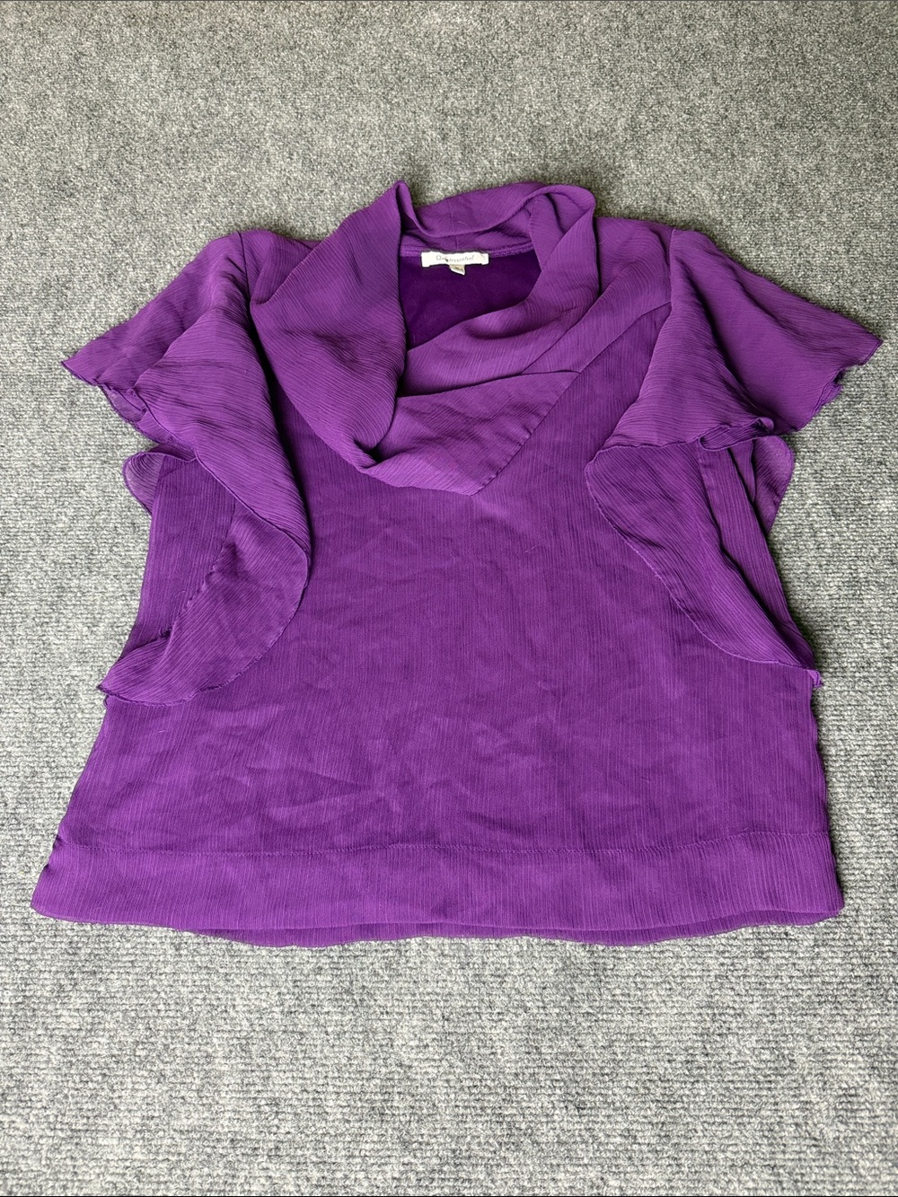 Cowl-Neck Flutter Sleeve Blouse in Vibrant Purple
